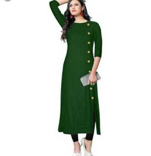 Ladies Party Wear Green Color Kurtis, Size: Medium, Large