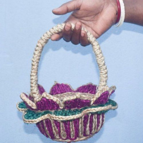 Creamy Handmade Jute Basket - Tricolor