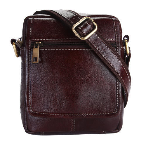 Brown Leather Zipper Shoulder Bag