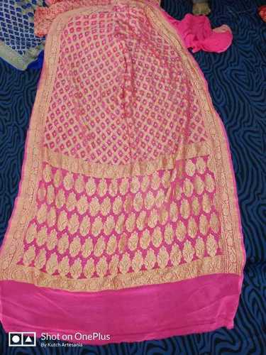 Pink Crepe Silk Banarasi Work Bandhani Sarees