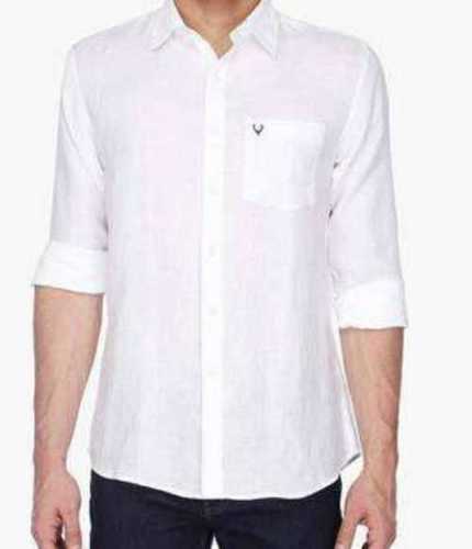 Men White Plain Pattern Cotton Shirt Size: Customized