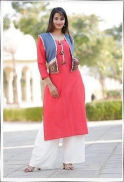 Ladies Peach Plain Rayon Kurti Size: Medium