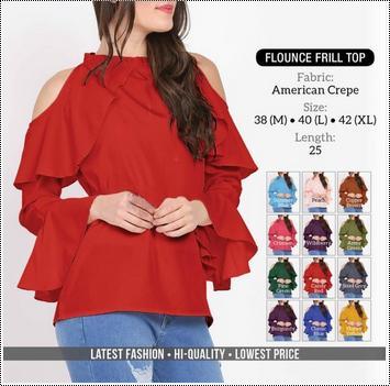 Multi Color Women Rayon Flounce Frill Top