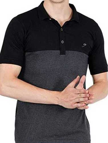 Upper Black And Lower Grey Mix Color Button Closure Collar Neck Half Sleeve Mens T Shirt Age Group: All