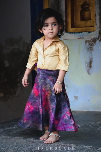 Indian Beige Silk Shirt With Tie And Dye Skirt at Best Price in Chennai |  Santhitham Silks Pvt Ltd