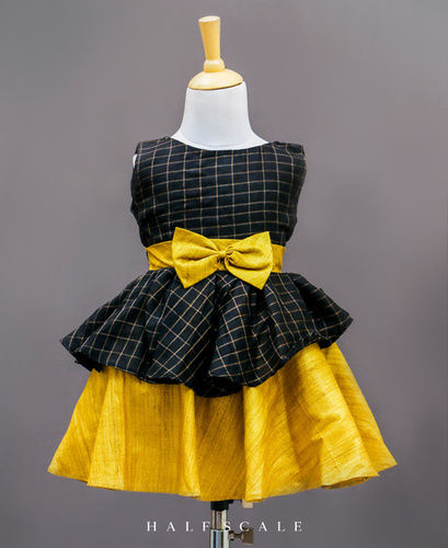 Black Zari Checks and Mustard Yellow Frock