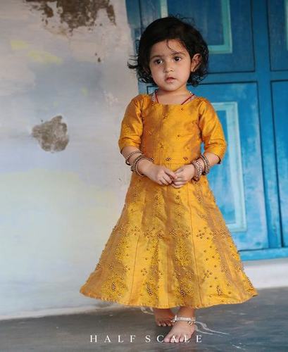 Gold Block-Printed Anarkali Dress