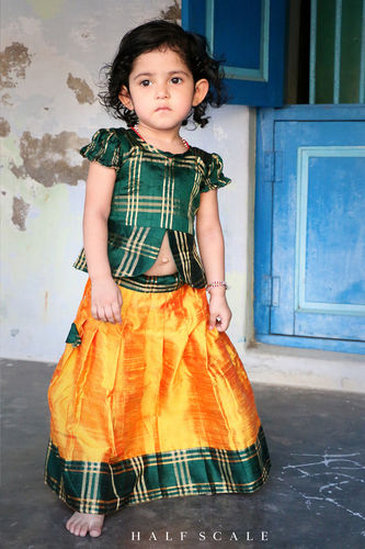 Indian Green And Mango Peplum Traditional Skirt-Set