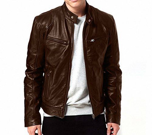 Mens Brown Shoulder Cut Racing Biker Jacket