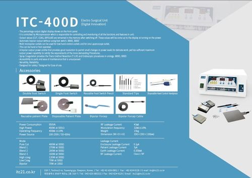 Itc-400D Electrosurgical Unit, 400 Watt Voltage Dimension(L*W*H): 350*350*130 Millimeter (Mm)