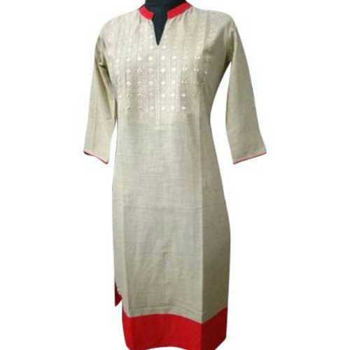 White Ladies 3/4Th Sleeves Collar Kurti 