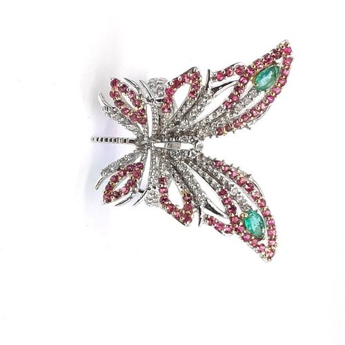 Stunning Diamond Cocktail Ring With Ruby Stone And Emerald