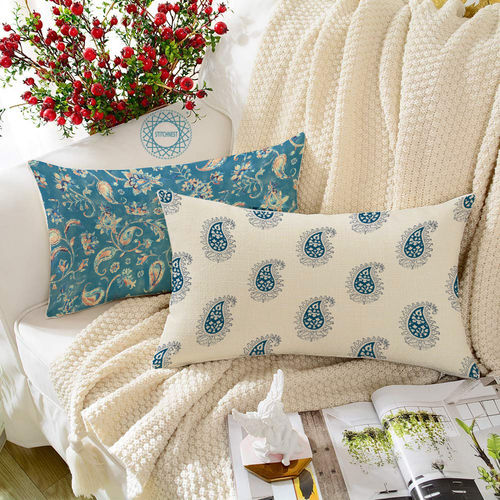 White & Blue Cotton Stitchnest Cushion Cover