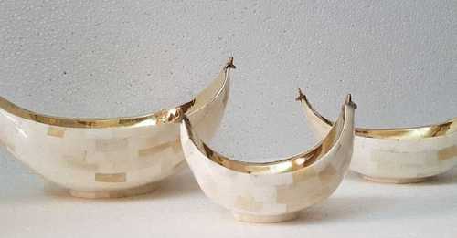 Multiple Colours Designer Brass Boat Bowl Set