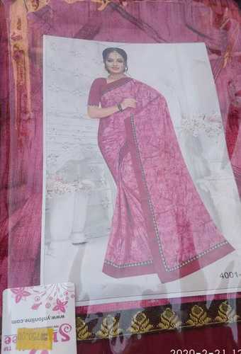 Pink Ladies Cotton Party Wear Sarees