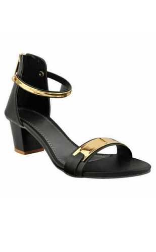 High Heel Black And Golden Color Sandal Heel Size: Medium Heal