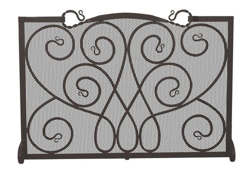 Wrought Iron Fire Screen - 24 x 32 Inches, Powder Coated Black and Silver Finish, Fits Snugly Against Fireplace Opening