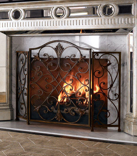 Wrought Iron Fire Screen - 24x32 Inches, Powder Coated in Black and Silver | Designed for Hotels and Homes, Single Screen with Fire Resistance