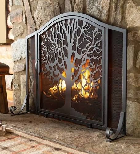 Wrought Iron Fire Screen - 24 x 32 Inches, Handmade with Traditional Blacksmith Techniques, Powder Coated Finish in Black and Silver, Designed for Indoor/Outdoor Use