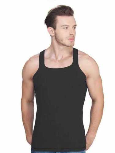 Breathable Black Color Mens Gym Cotton Vest 