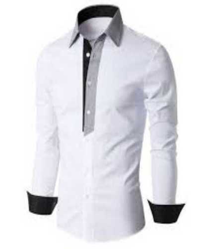 Breathable Mens White Cotton Full Sleeves Shirt 