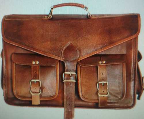 Mens Buckle Closer Brown Leather Office Bags  Design: Modern