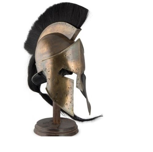 Antique Trojan Armor Helmet - Polished Iron with Leather Accents | High Impact Strength, European Antique Imitation Design Ideal for Collectible Home and Office Décor