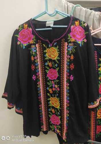 Black Ladies Printed 3 4Th Sleeves Blouse