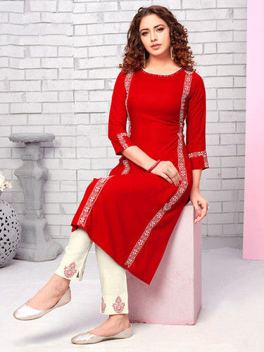 Washable 3 4 Sleeves Red Color 