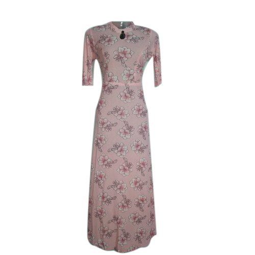 Ladies Printed Satin Gown Dress