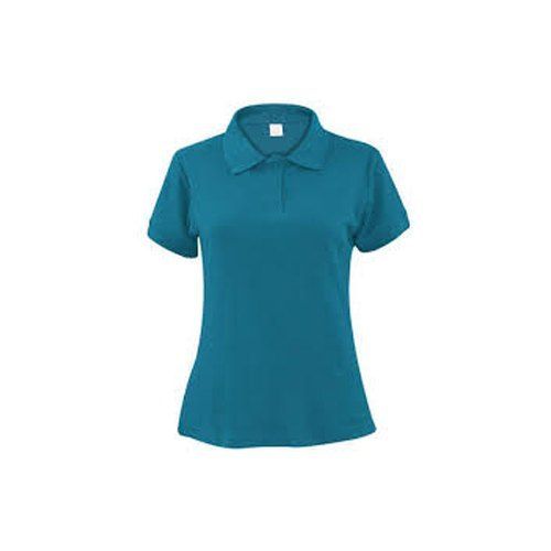 Blue Plain Cotton Ladies Collar T Shirts