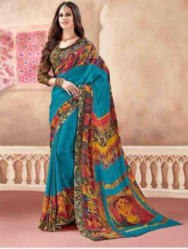 Ladies Designer Saree - Cotton Silk Fabric with Resam Embroidery | Multicolor Printed Pattern for Party and Wedding Wear