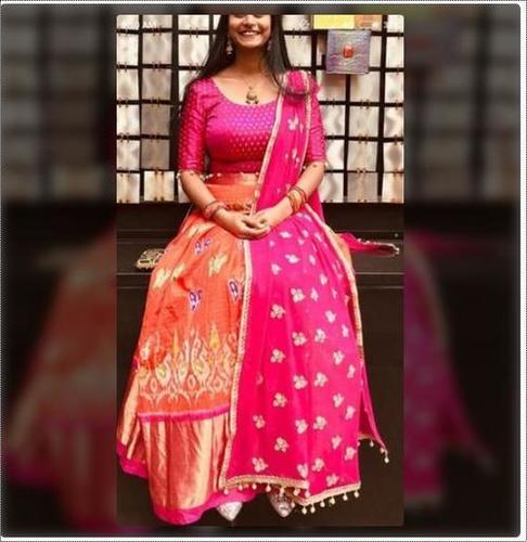 Pink Party Wear Ikkat Silk Lehenga