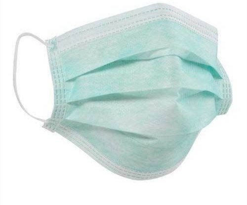 Skin Friendly Dust And Virus Free Light Weight Disposable 3 Ply Face Mask - Three Ply, Earloop Style, Light Green/White/Blue | Tear Proof, Smooth Texture, Easy To Use