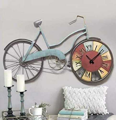 Multi-Color Wall Mounted Hanging Bicycle Showpiece With Clock