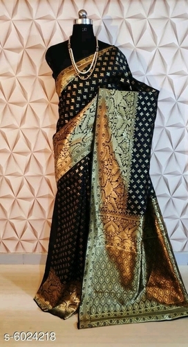 Green banaras half-saree with zari buttas, contrast zari butta blouse, big  traditional zari border & intricate dhavani