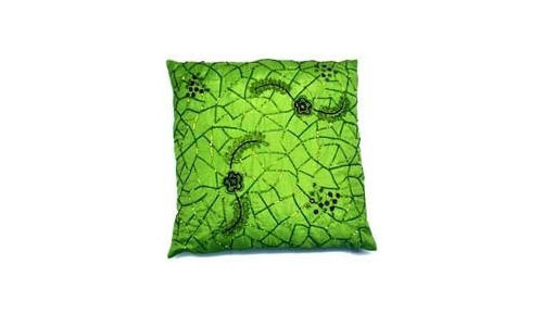 Green Beaded Embroidered Cushion Cover