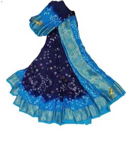 Party Wear Ladies Blue Printed Bandhani Saree