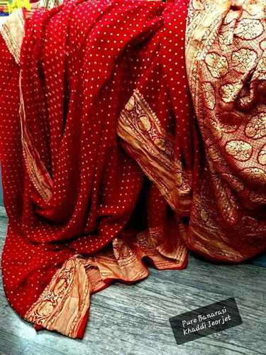 Red Banarasi Chiffon Saree With Running Blouse