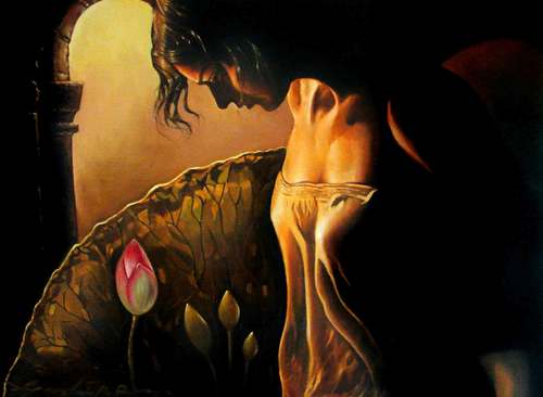 Evening Lamp Oil On Canvas Painting- Gautam Partho Roy