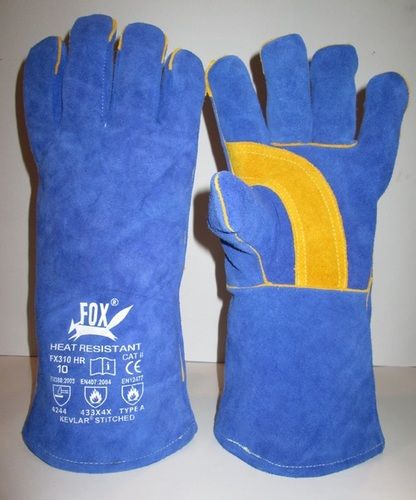 Blue Heat Resistant Leather Gloves