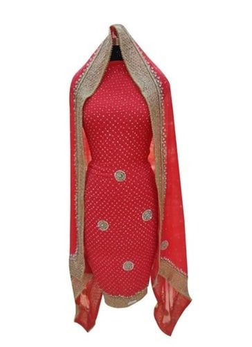 Multicolor Machine Wash Red Ladies Crepe Suit