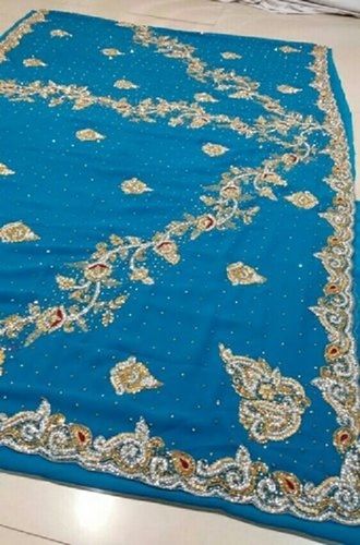 Georgette Party Wear Blue Stone Work Saree