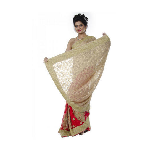 Summer Party Wear Red And Golden Designer Georgette Saree