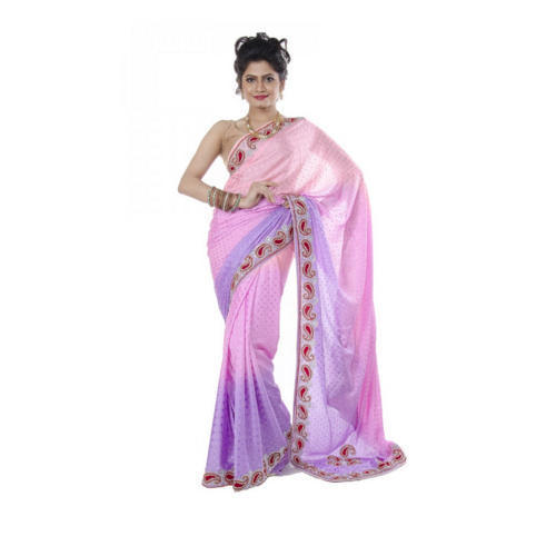 Summer Pink And Purple Georgette Party Wear Saree