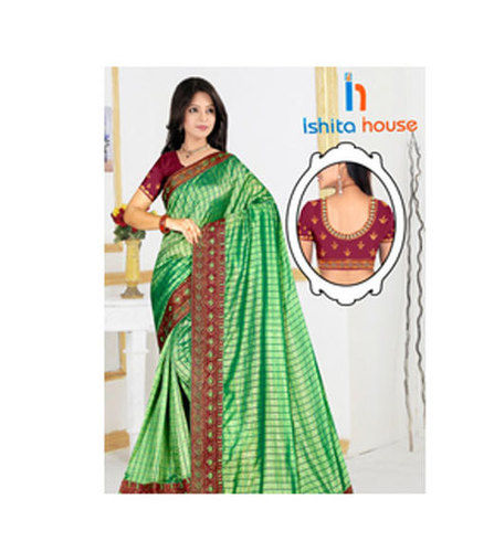 Green Ladies Check Pattern Fancy Bollywood Sarees