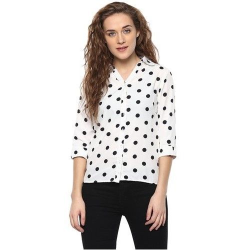 Ladies Cotton Polka Dot Printed Shirt