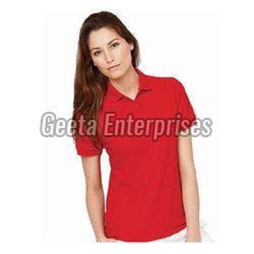 लेडीज़ रेड पोलो शॉर्ट स्लीव्स टी शर्ट
