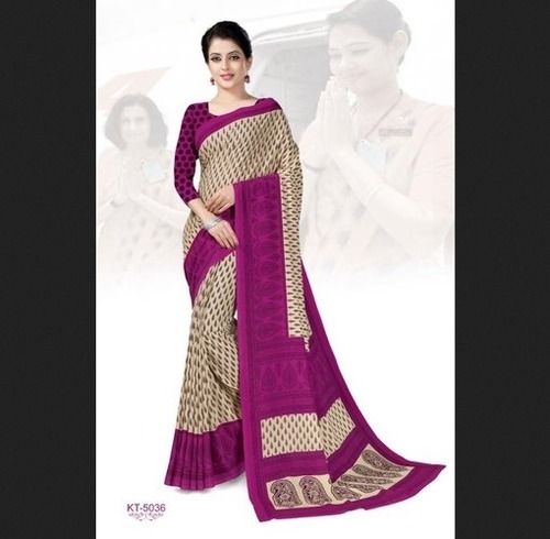 Formal Crepe Pink Printed Industrial Uniform Saree With Blouse Piece