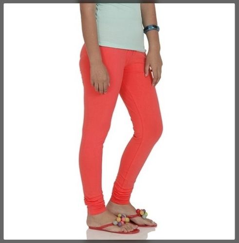 Dark Orange Colour Stretch Cotton Elastane Legging